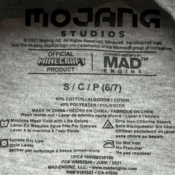 Minecraft Creeper Graphic Tee Kids‎ Size S 6/7 Gray Mojang Official - Picture 4 of 8